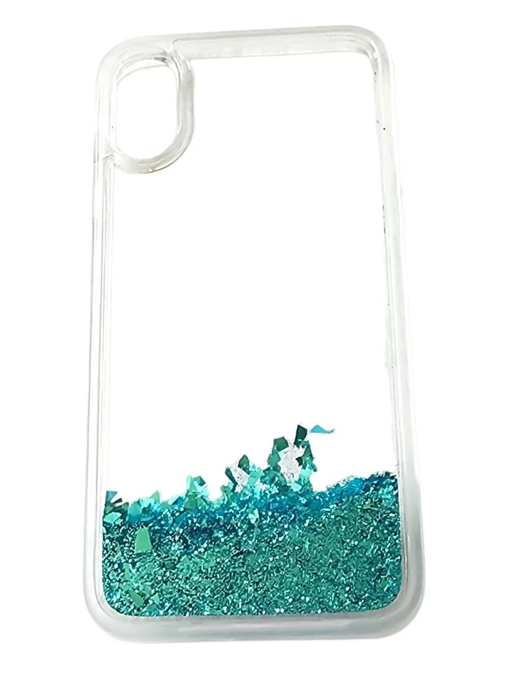 Turquiose Glitter Waterfall Case & Screen Protector For iPhone X & XS
